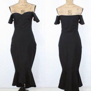 NWOT Lulus How Much I Care Black Off-the-Shoulder Midi Dress